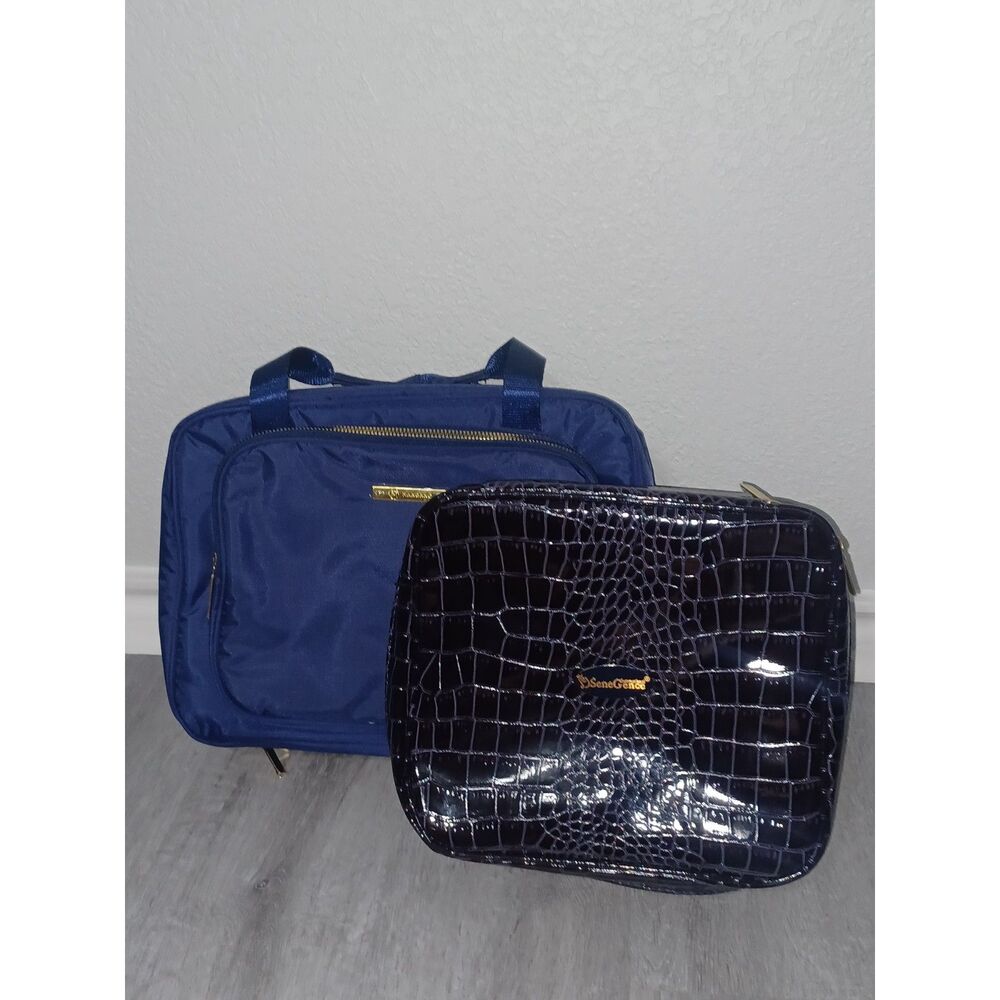 Bundle of Navy Blue Hanging Travel Organizer & Brown Organizer Binder